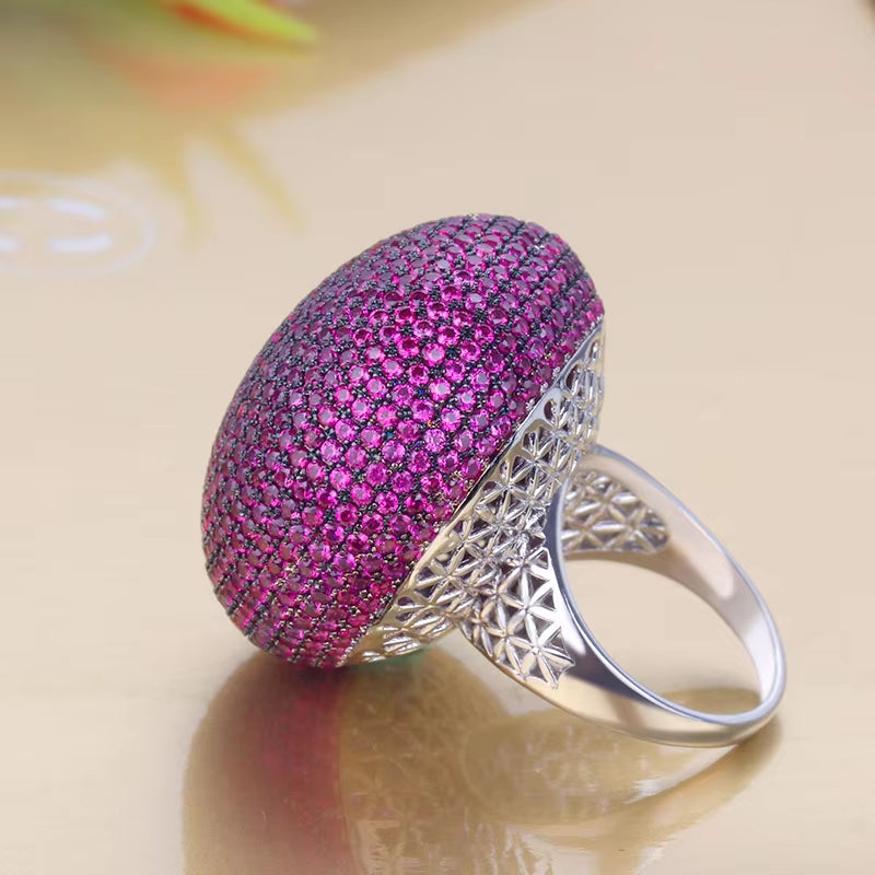 Big Spherical Bridal Rings Full Colour Cubic Zirconia for Women'S Weddings & Events Party Luxury Jewelry Gift